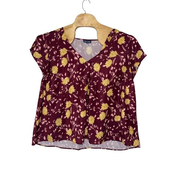 ModCloth Womens Floral Blouse Top Genuine Self Short Sleeve Purple Plus 3X - Picture 3 of 7